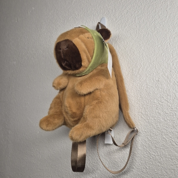 Cute Fun Capybara Dinosaur Brown Plush Backpack Gift NWT - Picture 9 of 11